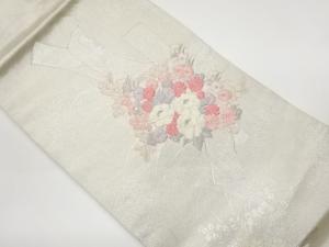 銀駒刺繍短冊に秋草模様名古屋帯